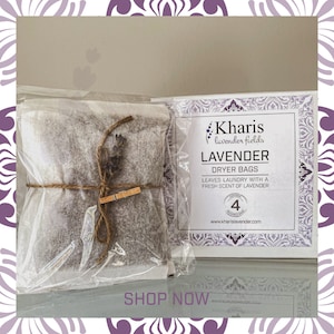 Lavender Dryer Bags, Set of 4, Laundry Lavender Sachets, Sustainable, Reusable, Compostable Lavender Laundry Bags, Zero Waste Sachets