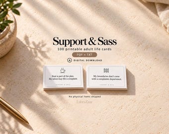 Support & Sass: 100 Printable Encouragement Cards | Adult Life Humor | Commercial Use PDF + TXT