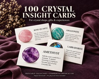 100 Crystal Insight Cards for Shops & Gift Boxes | Printable Cards | Commercial Use PDF