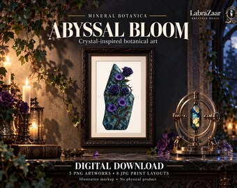 Abyssal Bloom Kristall-Botanische Kunst | Gotische PNG-Dateien und kleine Drucke | Digitaler Download
