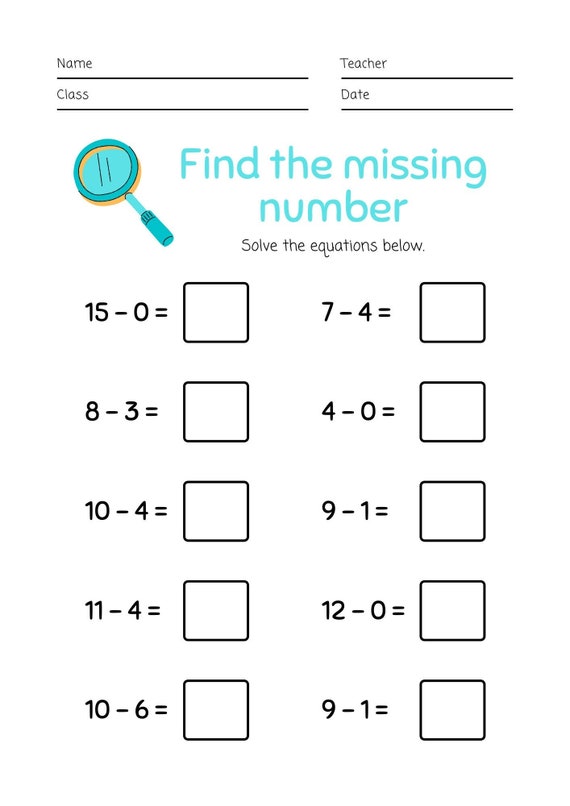 Subtraction Worksheet for 5 7 Year Old Kids Etsy