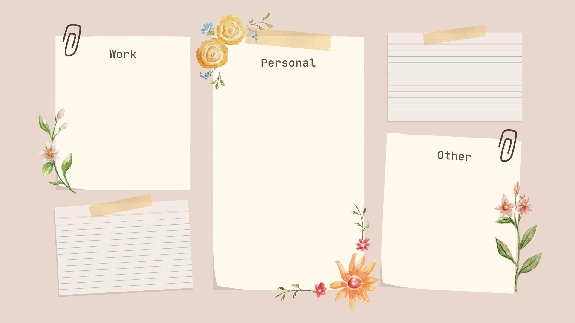 Floral Desktop Organizer Digital Download Background for Computer Etsy