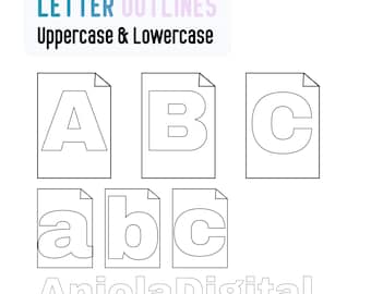 Letras del alfabeto A–Z, números 0–9 y caracteres especiales: una por página. Plantillas imprimibles en formato PDF.