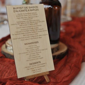 Menu en bois personnalisé, menu mariage, baptême et anniversaire.