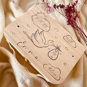 Personalized wooden birth suitcase, personalized birth gift, personalized newborn souvenir box