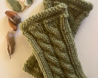 Gants sans doigts tricotés à la main, chauffe-mains, chauffe-poignets, mitaines, conception en tricot à double câble.