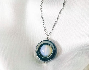 Hematite Fidget Spinner Necklace: Anxiety Relief Gemstone Pendant
