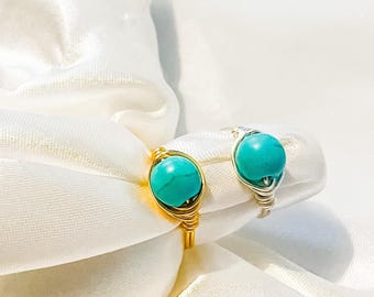 Turquoise Wire Wrapped Ring: Handmade Gemstone Crystal Ring