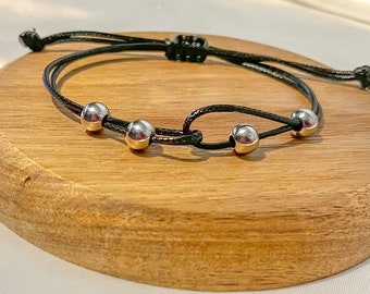 Fidget Bracelet: Stainless Steel Bead, Anxiety Relief, Adjustable Cord