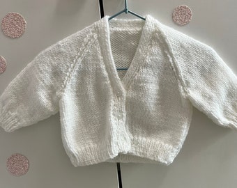 0-3 months personalised hand-knitted, hand embroidered cardigan