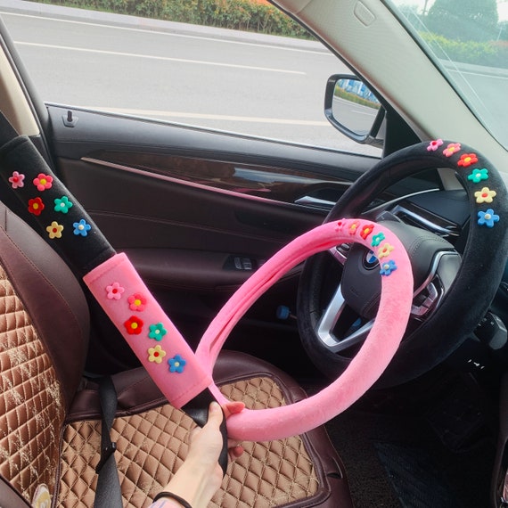 Steering Wheel Cover Cute Smiley Cloud for Women, Kawaii Leaf Seat