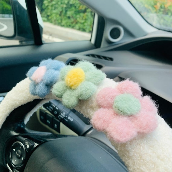 Steering Wheel Cover Cute Smiley Cloud for Women, Kawaii Leaf Seat