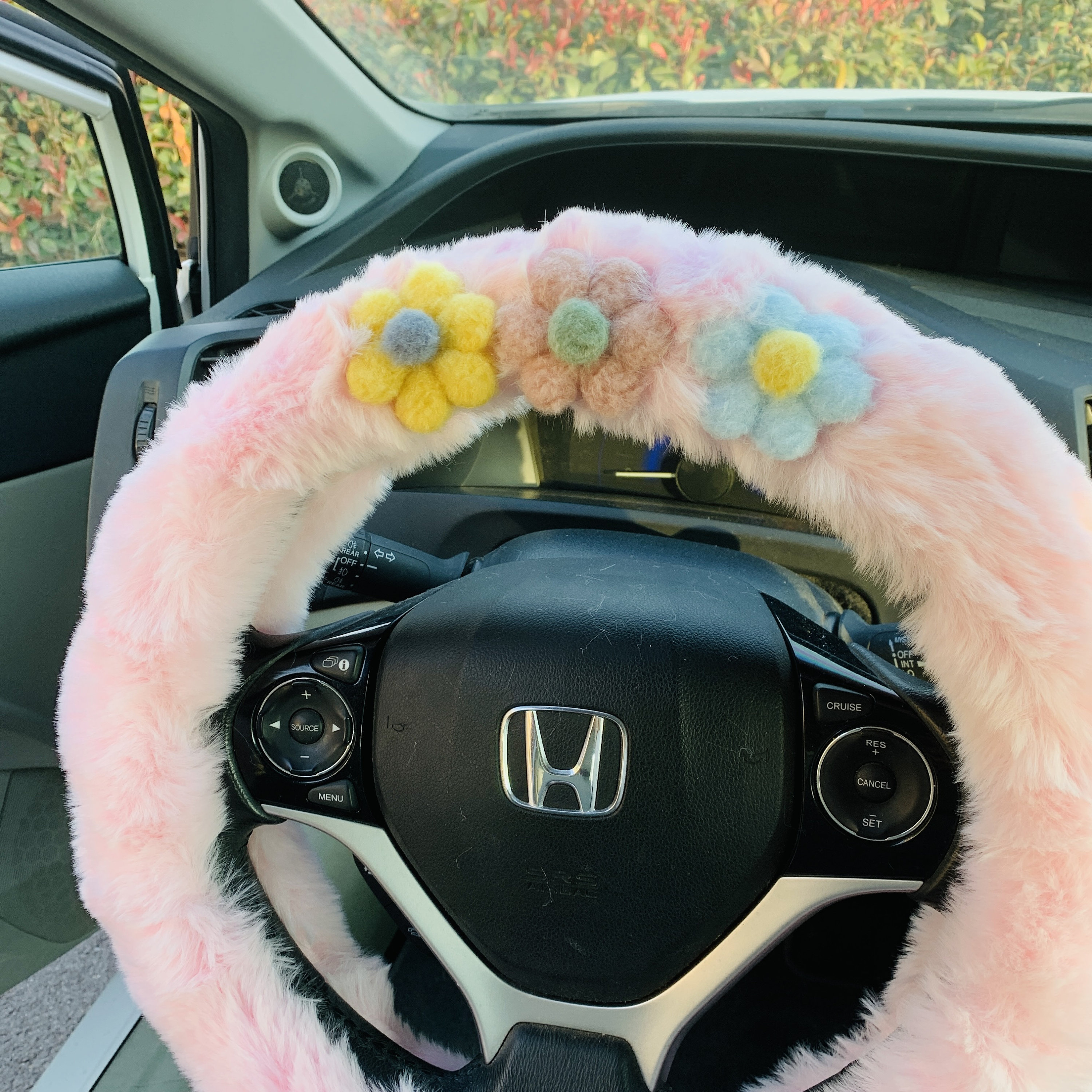 Steering Wheel Cover Cute Smiley Cloud for Women, Kawaii Leaf Seat