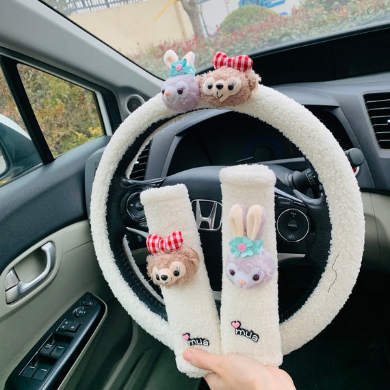 Buy Steering Wheel Cover Cute Smiley Face for Women, Kawaii Leaf Seat Belt  Cover Car Accessories Decorations Online in India 
