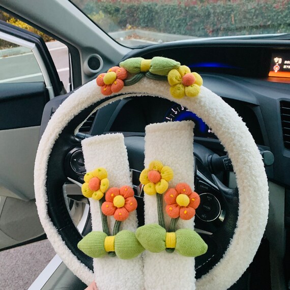 Steering Wheel Cover Cute Smiley Cloud for Women, Kawaii Leaf Seat