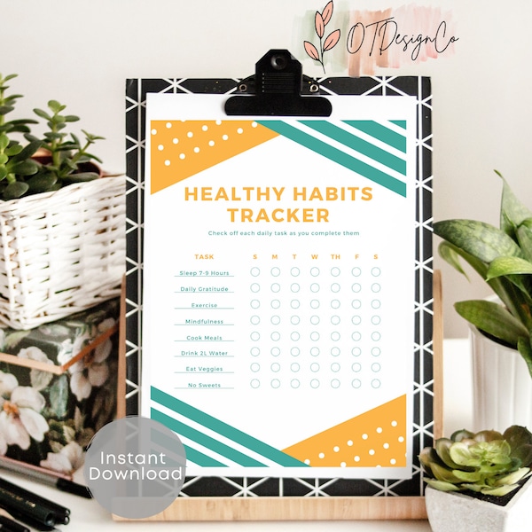 Healthy Habits Tracker | Checklist | Healthy Lifestyle | Fillable | PDF | Printable