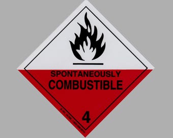 Spontaneously Combustible Decal 4"x4" | Made in USA | DoT Transportation Hazard Sticker | OSHA Warning Label | Man Cave Kids Room Decoration