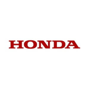 May include: The word "HONDA" in bold, red letters is centered on a white background. The letters are a sans-serif font, and the overall design is simple and clean.