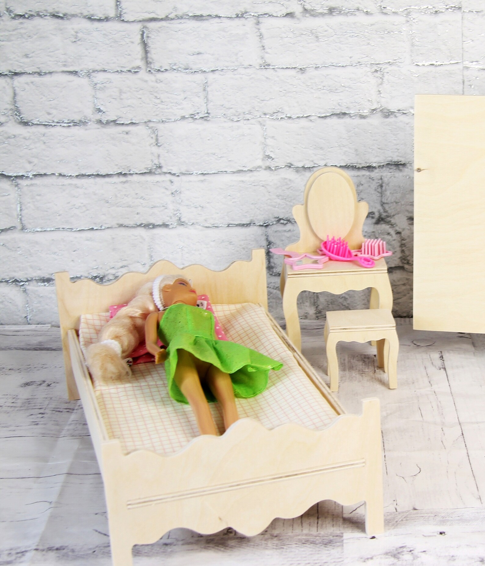 Barbie wooden bedroom furniture Barbie bed Wooden bed for Etsy