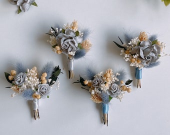 Dusty Blue Dried Flower Boutonniere, Prom flower, Groom Boutonniere, Buttonhole