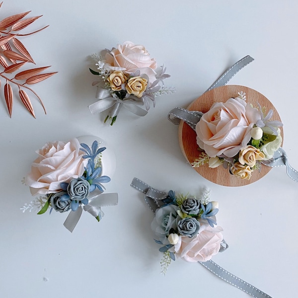 Ivoor / Wit Rose Boutonniere, Bruiloft Corsage, Pols corsage, Prom bloem, Bruidegom Boutonniere, Knoopsgat