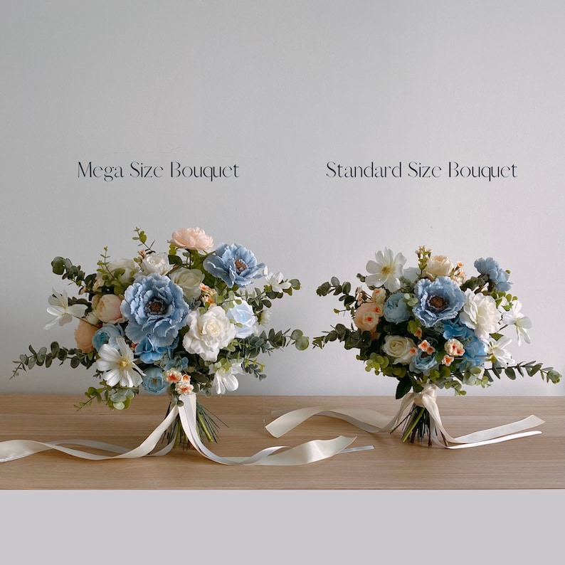 Blue & White Silk Bridal Bouquet, Wedding Bouquet, Silk Flower Bouquet image 4