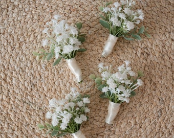 Little Baby's Breath Boutonniere, Buttonhole, Groom's Boutonniere, Groomsmen, Prom.