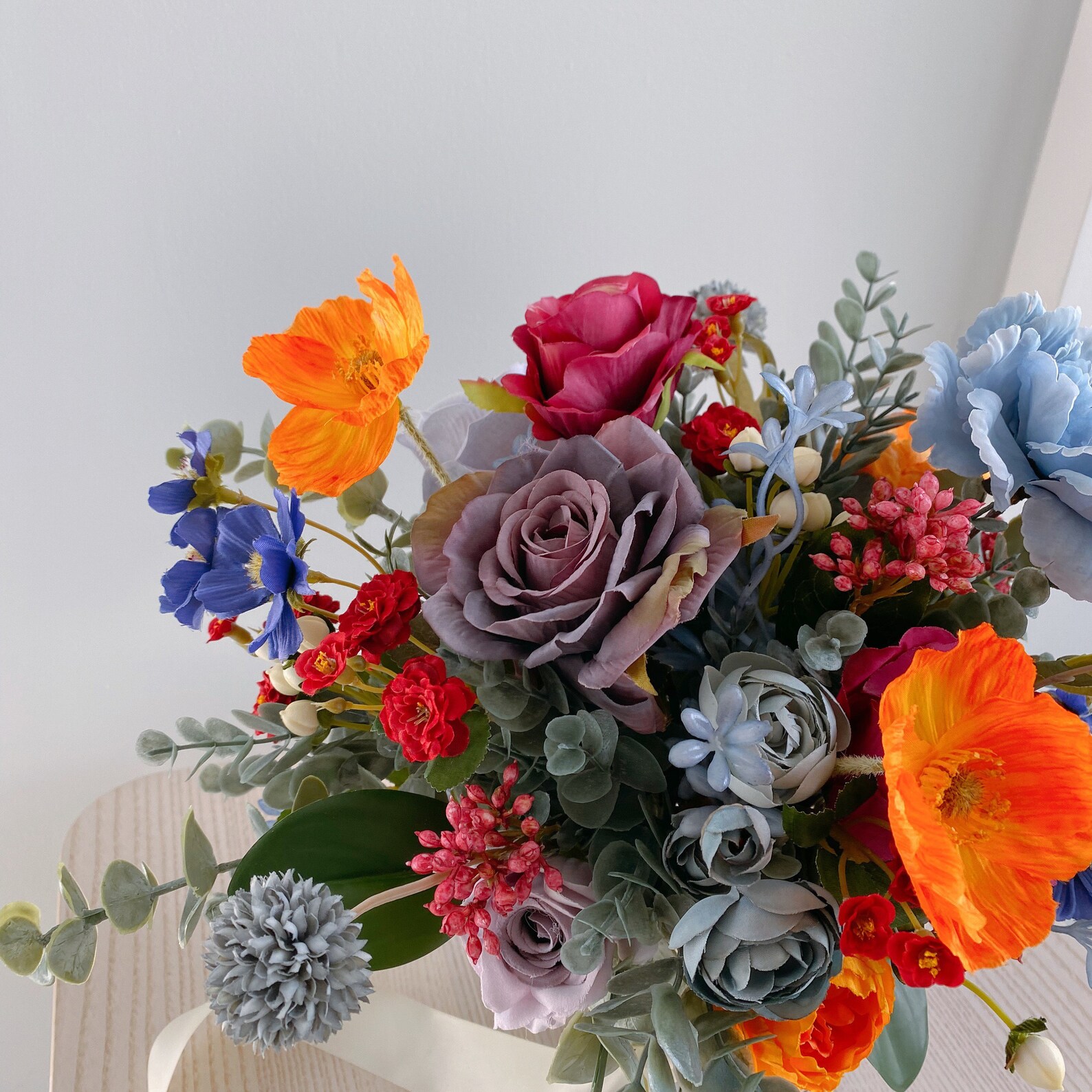 Blue and Orange Silk Flower Bouquet Etsy