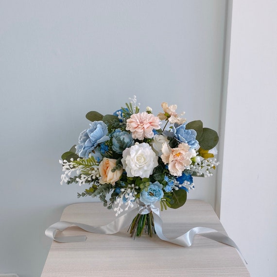Blush Rose Hydrangea Artificial Silk Bridal Bouquets  Faux Wedding Flowers  (small) 