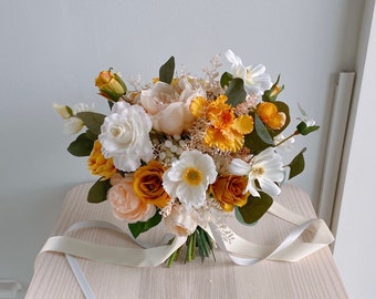 Yellow  & White Silk Bridal Bouquet, Wedding Bouquet, Bridesmaid Bouquet