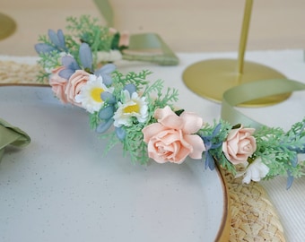 Daisy and Peach Rose Silk Flower Crown/ Bridal Crown/ Wedding Crown / Headband