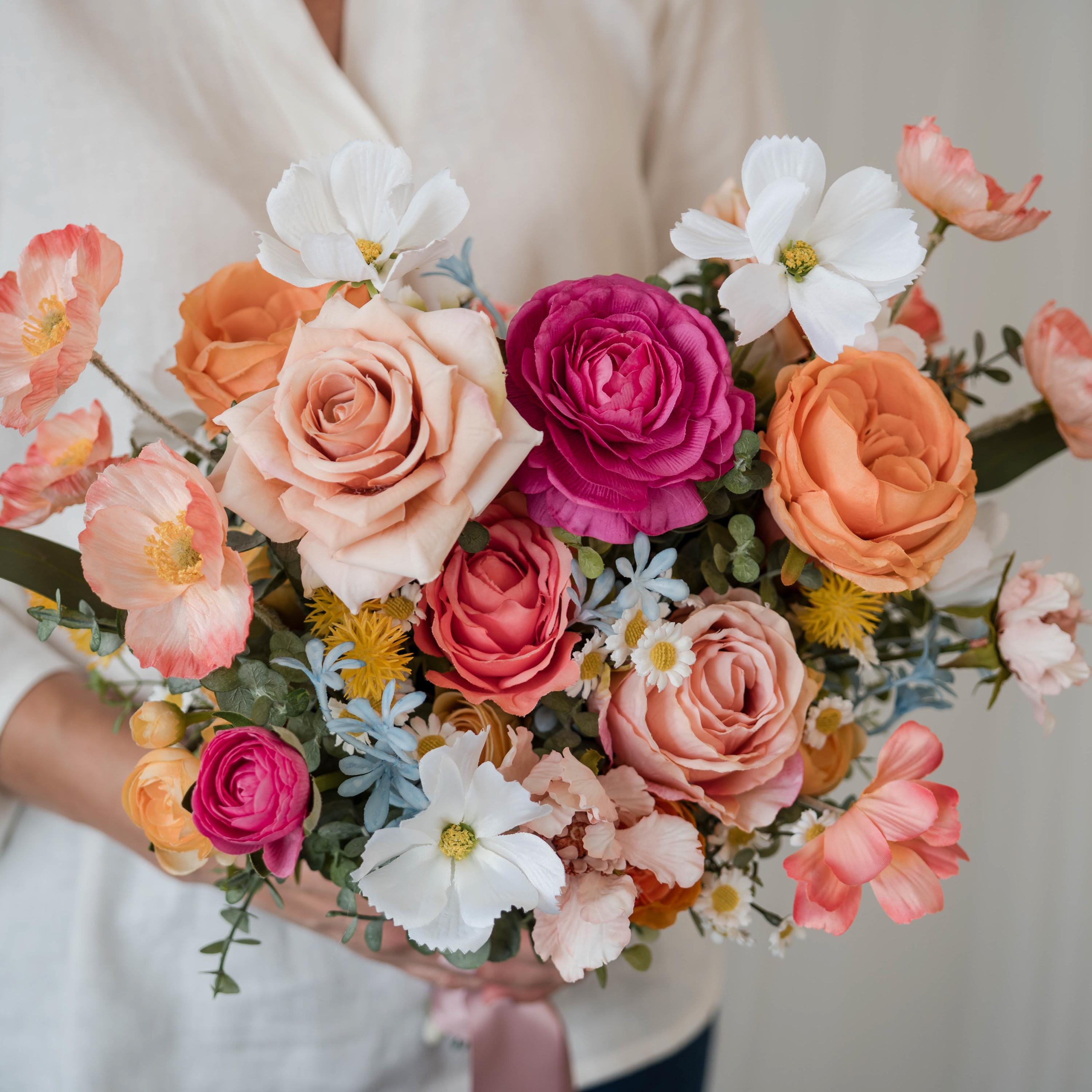 Sunshine Bliss - Hot Pink & Peachy Orange Wild Flower Artificial