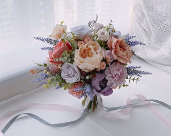 Purple & pink silk bridal bouquet, wedding bouquet, bridesmaid bouquet