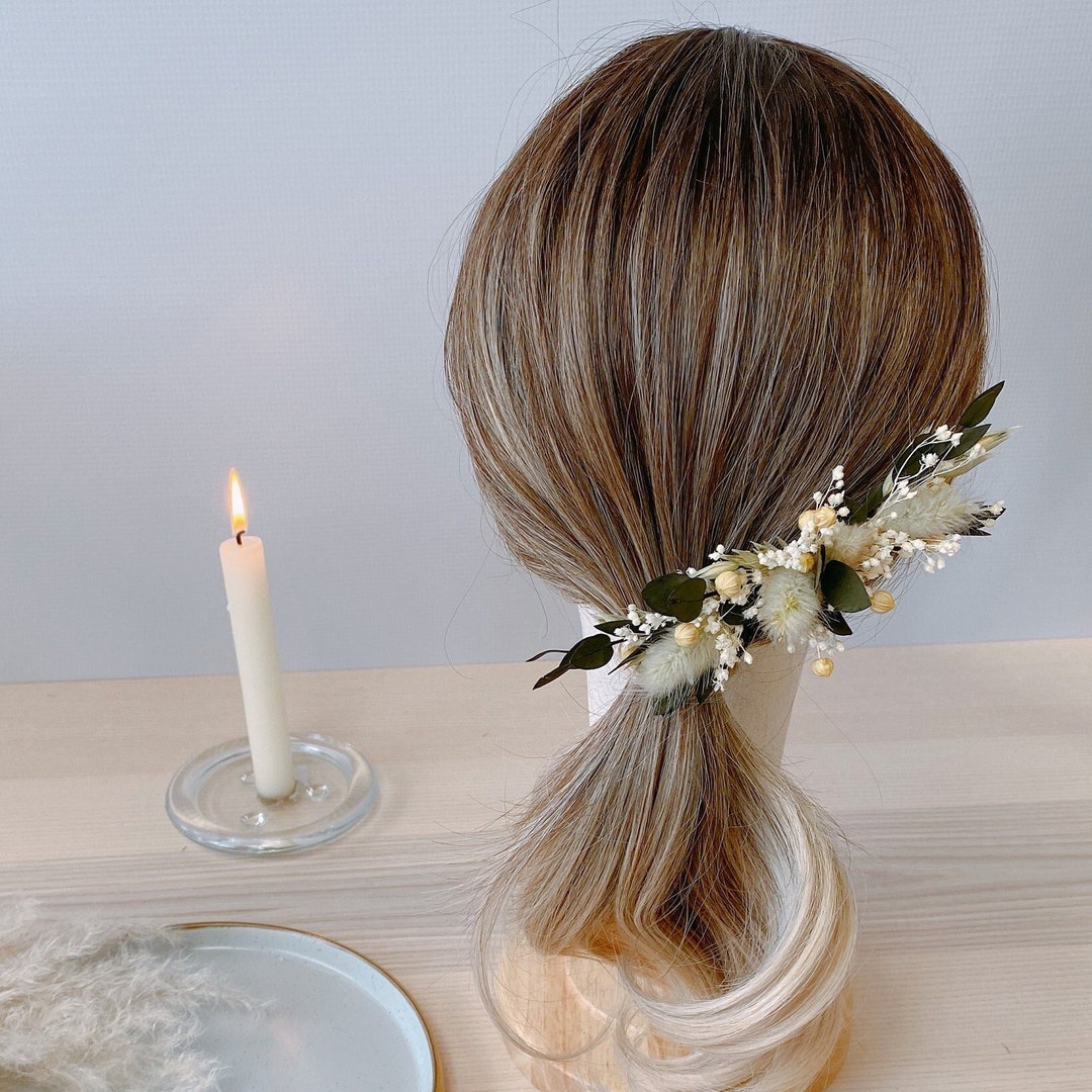 Natural Eucalyptus Rabbit Tail Dried Flower Hair Comb Bridal Etsy