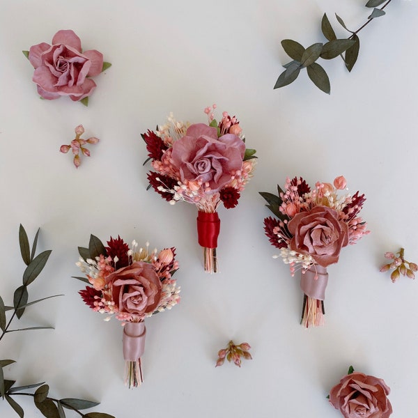 Dusty pink/ Mauve Dried Flower Boutonniere/ Buttonholes/ Prom Boutonniere