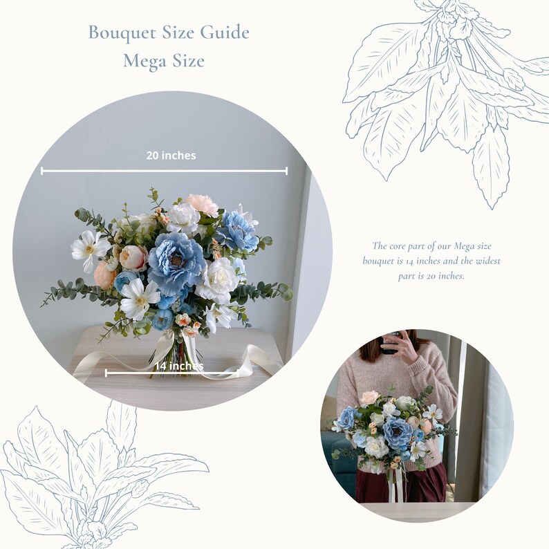 Blue & White Silk Bridal Bouquet, Wedding Bouquet, Silk Flower Bouquet image 5