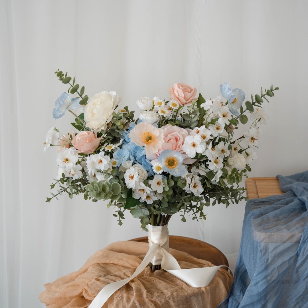 Beloved Blossom Artificial Bouquet - Baby Blue Cherry Blossom and Poppy ...