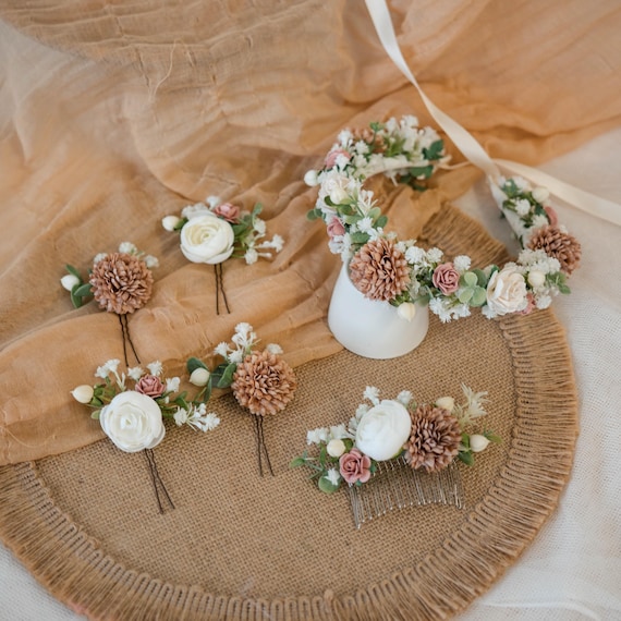 Pearl Dawn - Ivory Blush Rose and Tulip, Flower Crown, Hair  display picture 1