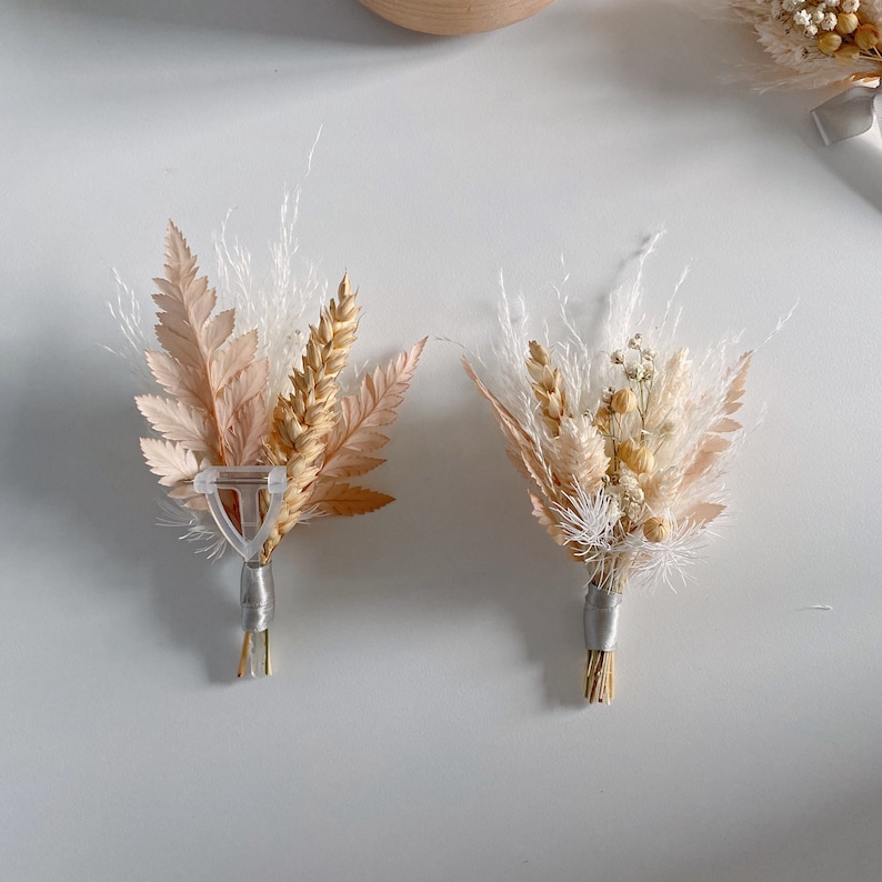 White Pampas Grass Boutonniere Dried Flower Wedding Corsage Etsy