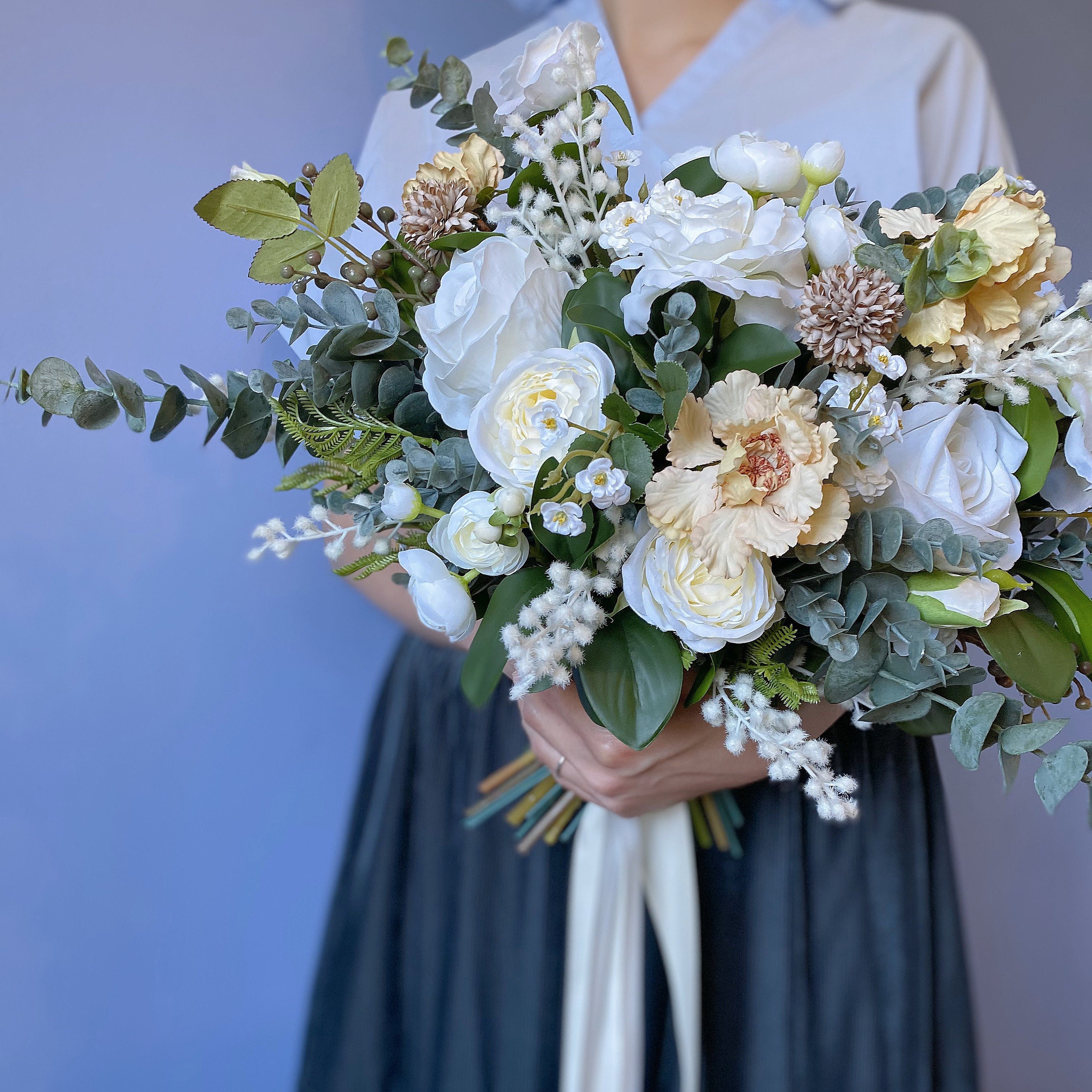 White Silk Bridal Bouquet Wedding Bouquet Silk Flower Etsy
