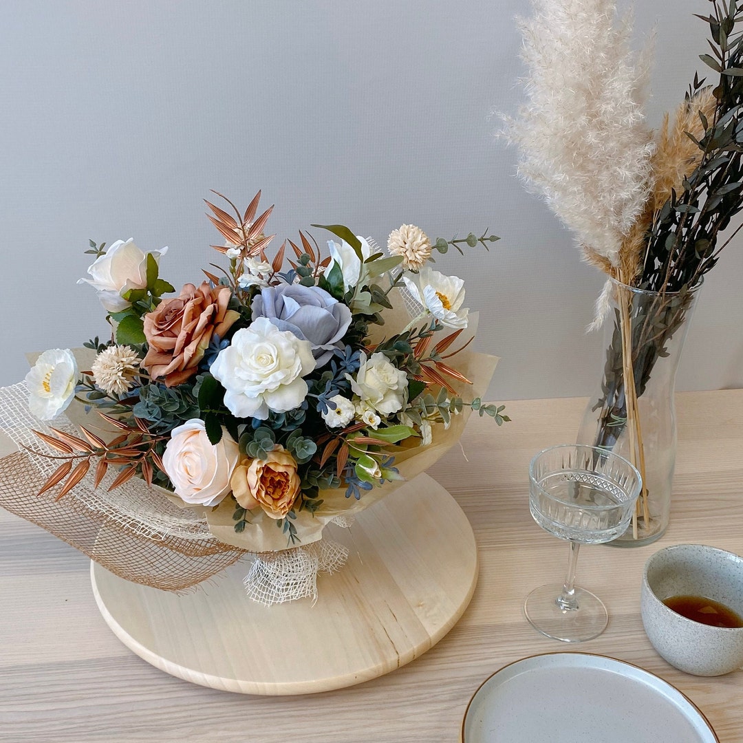 Duty Blue Rose Silk Flower Gift Bouquet Artificial Flower Etsy