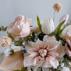 Blush Dahlia Cream Tone Silk Flower Bouquet, Silk Flower Bouquet, Wedding Bouquet, Silk Flower ...