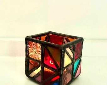 Vela votiva de vidrio de colores hecha a mano