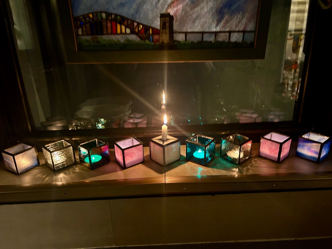 Menorah Stained Glass Votive Candles Etsy