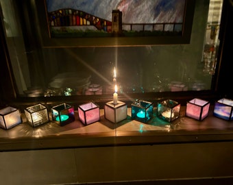 Menorah Stained Glass Votive Candles