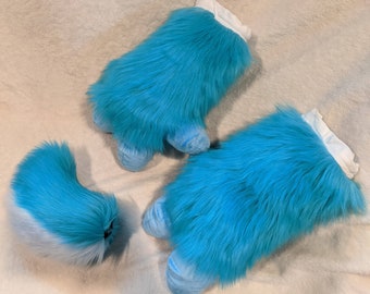 Ready to Wear Blue Goat or Deer Fursuit Paws and Tail Set