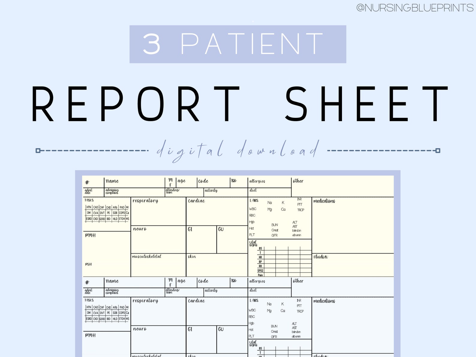 3 Patient Nurse Report Sheet | Etsy