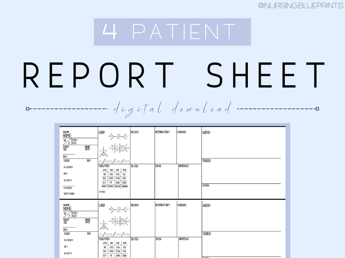 Four Patient Worksheet.pdf 4 Patient Report Sheet - Etsy