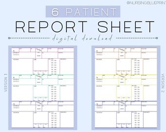 6 patient nurse report sheet/brain sheet