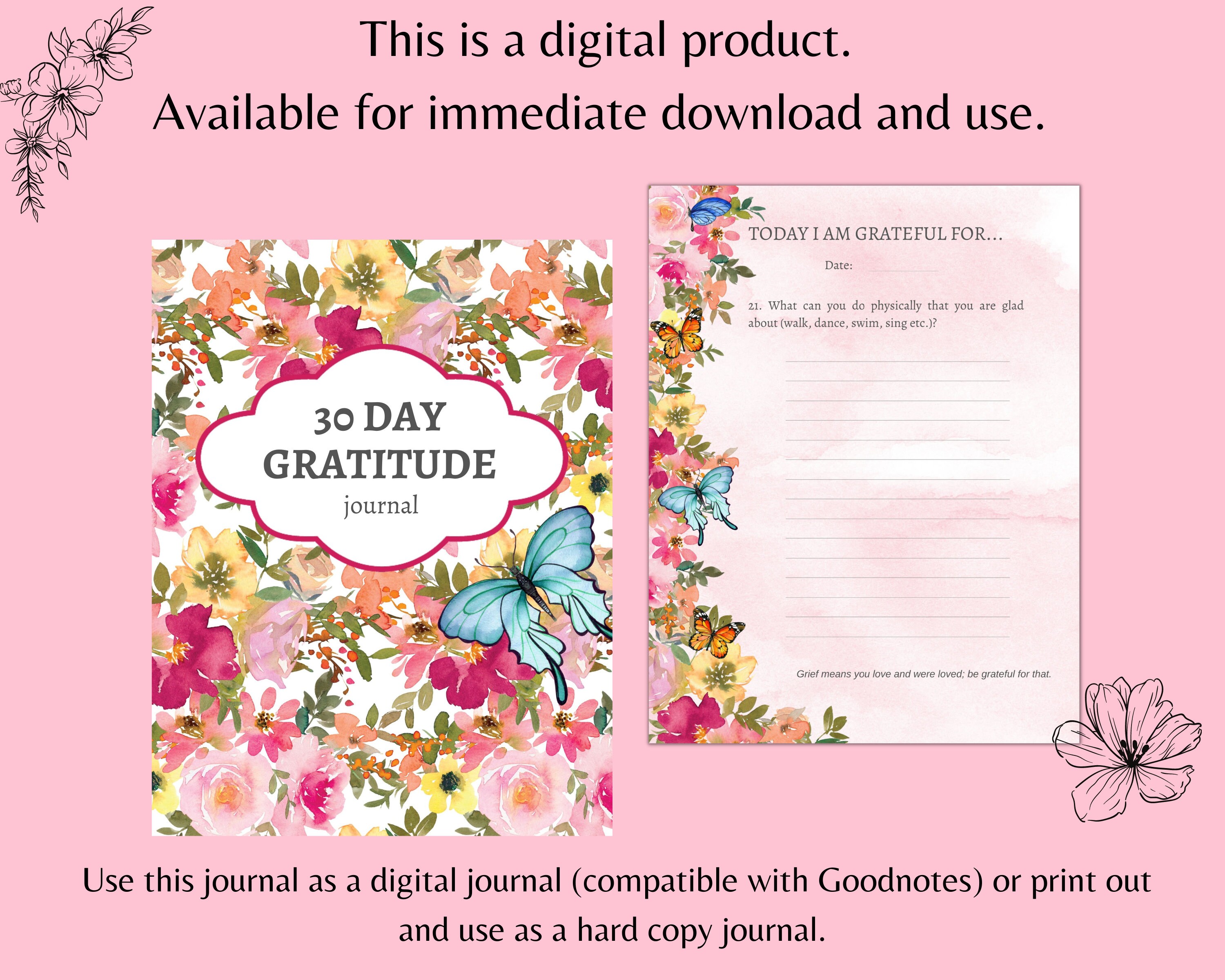 30 Day Digital Printable Gratitude Journal, Digital Journal, Goodnotes ...